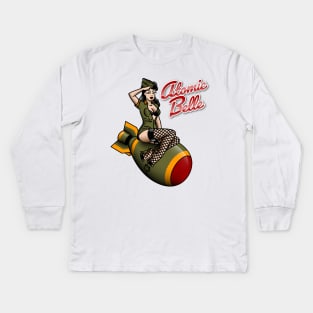 American Traditional Patriotic Atomic Bomb Belle Pin-up Girl Kids Long Sleeve T-Shirt